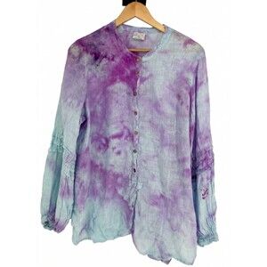 Click by Color Me Cotton Top Women's Size Extra Large Purple Tie Dye Lagenlook